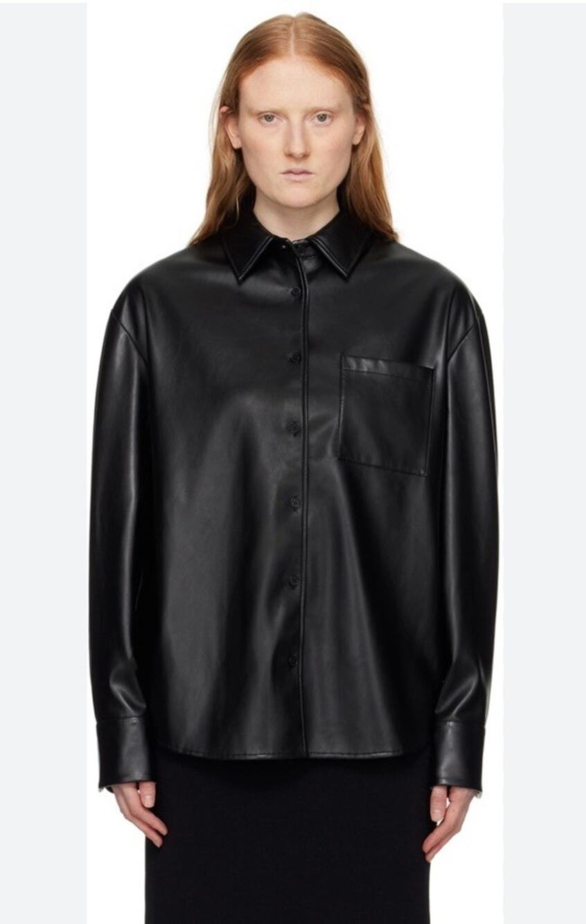 The Frankie Shop Chrissie Black Faux Leather Oversized Shirt Medium